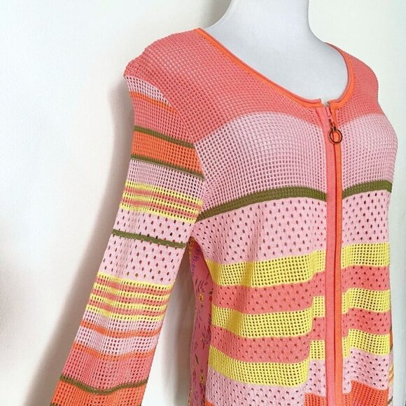 SPORTALM KITZBUHEL DAVINA COLORFUL OPEN KNIT SATIN FLORAL PANEL ZIP UP JACKET - Picture 5 of 10